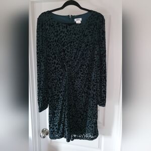 ✨️NWT✨️ DKNY | Emrald Green Velvet Leopard-Print Long Sleeve Twist-Front Dress